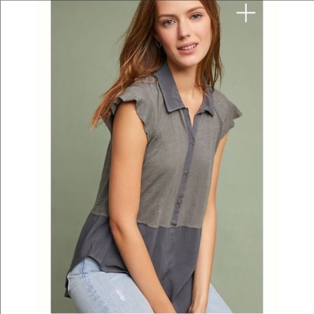 Anthropologie Left Of Center Gray Short Sleeve Top
